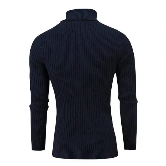 New Men's Casual Slim Fit Turtleneck Pullover Sweaters, Navy
